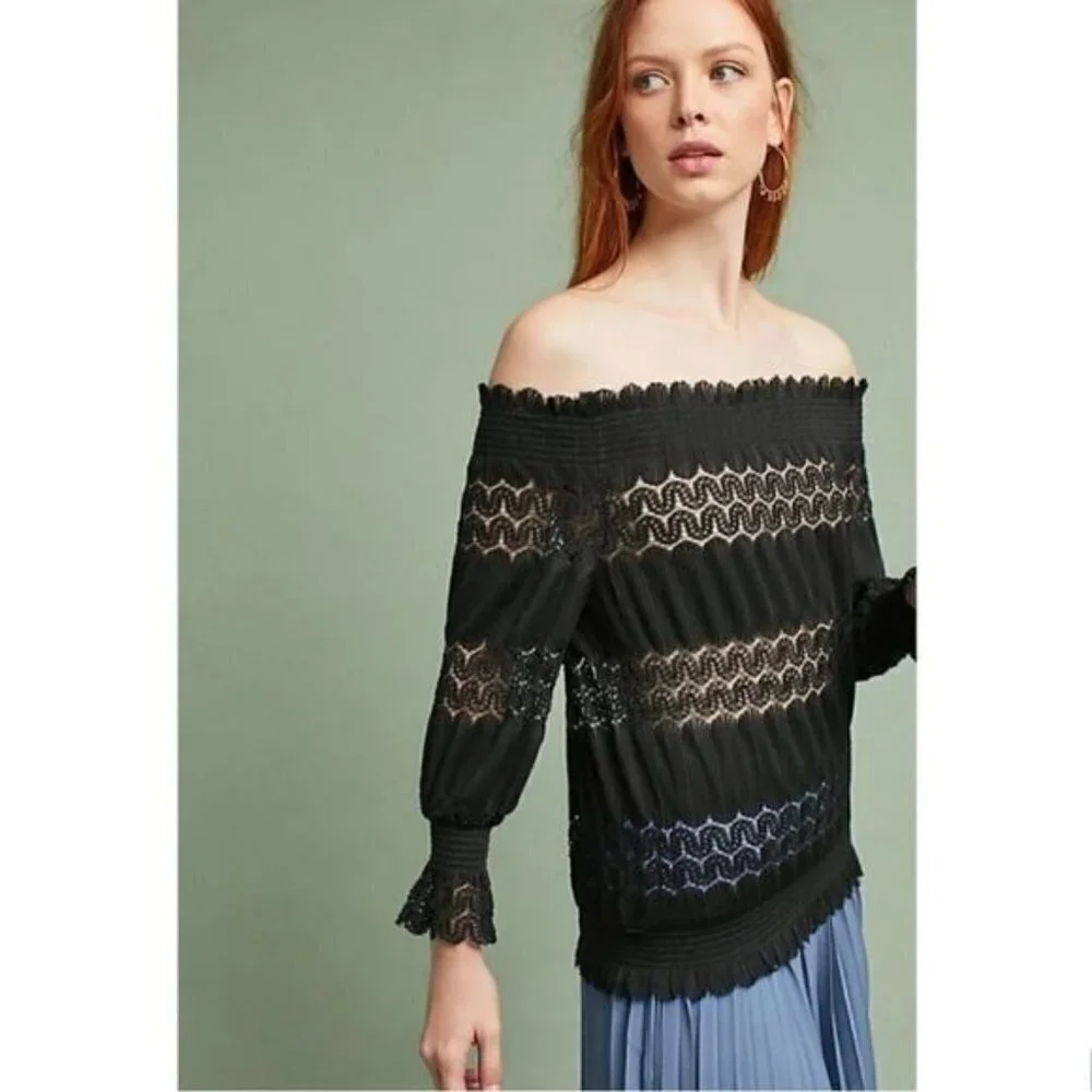 Anthro Deletta Riley Off The Shoulder Lace Top XS